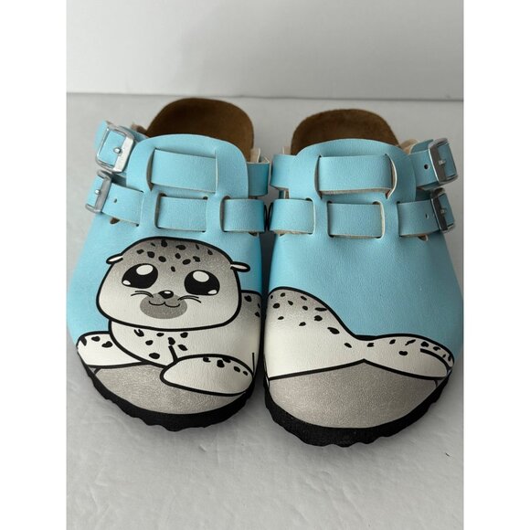 Birkenstock Birki's Child Kay Gray Seal Light Blue Birko Flor Mules EU 27 C 9 - Picture 3 of 7